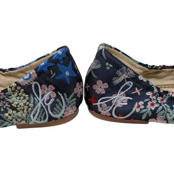 Sam Edelman 8M Blue Felicia Ballet Flats Floral Jacquard Satin Boho Evening - Picture 6 of 9